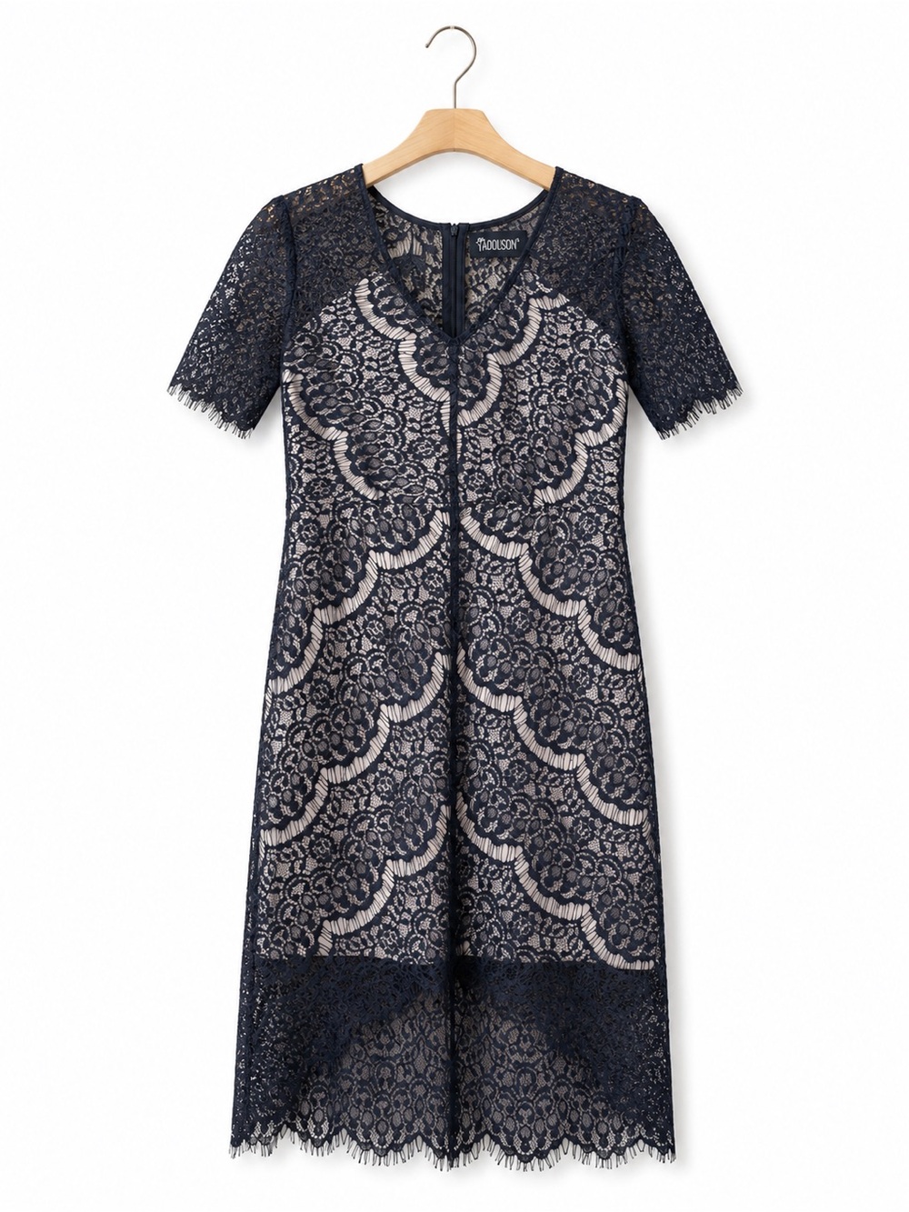Mia Maddison Black Lace Dress Small Nude Lined V Neck Cocktail Dress - Picture 2 of 7